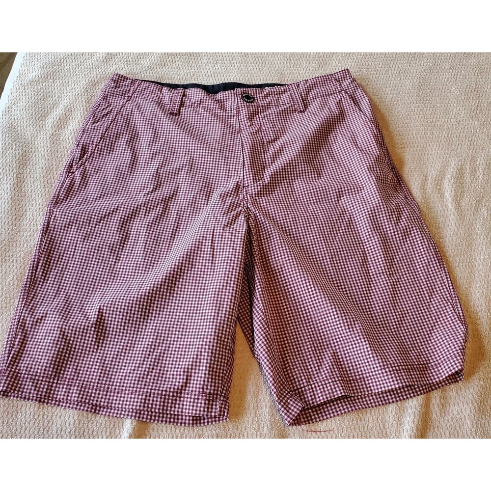 volcom shorts men Sz 32‎ Surf & Turf Hybrid Red& White Check 4 Way Stretch